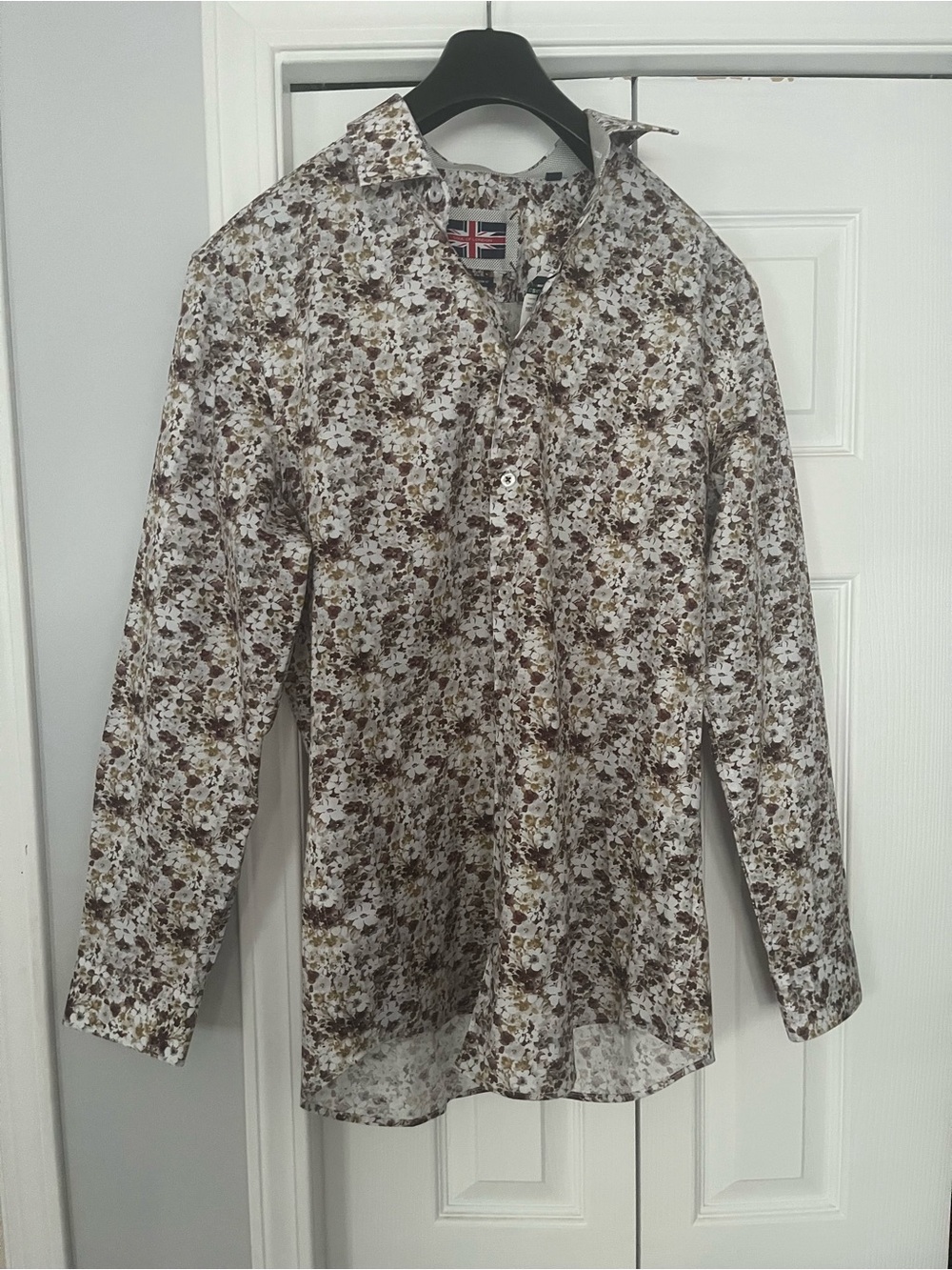 Men's Floral Dress Shirt - Brown/White
